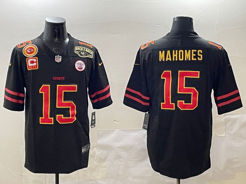 Men Kansas City Chiefs 15 Mahomes Black 2025 Nike Vapor Limited NFL Jersey style 20